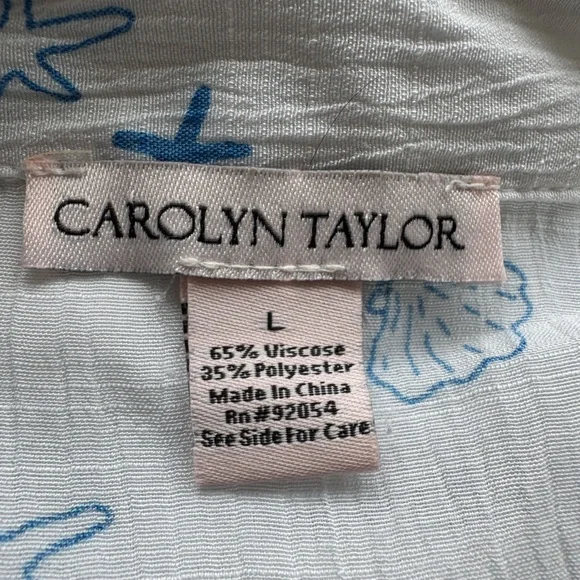 Carolyn Taylor Textured Seashell Printed Top Size Large Coastal Beachcore Summer - Picture 7 of 8
